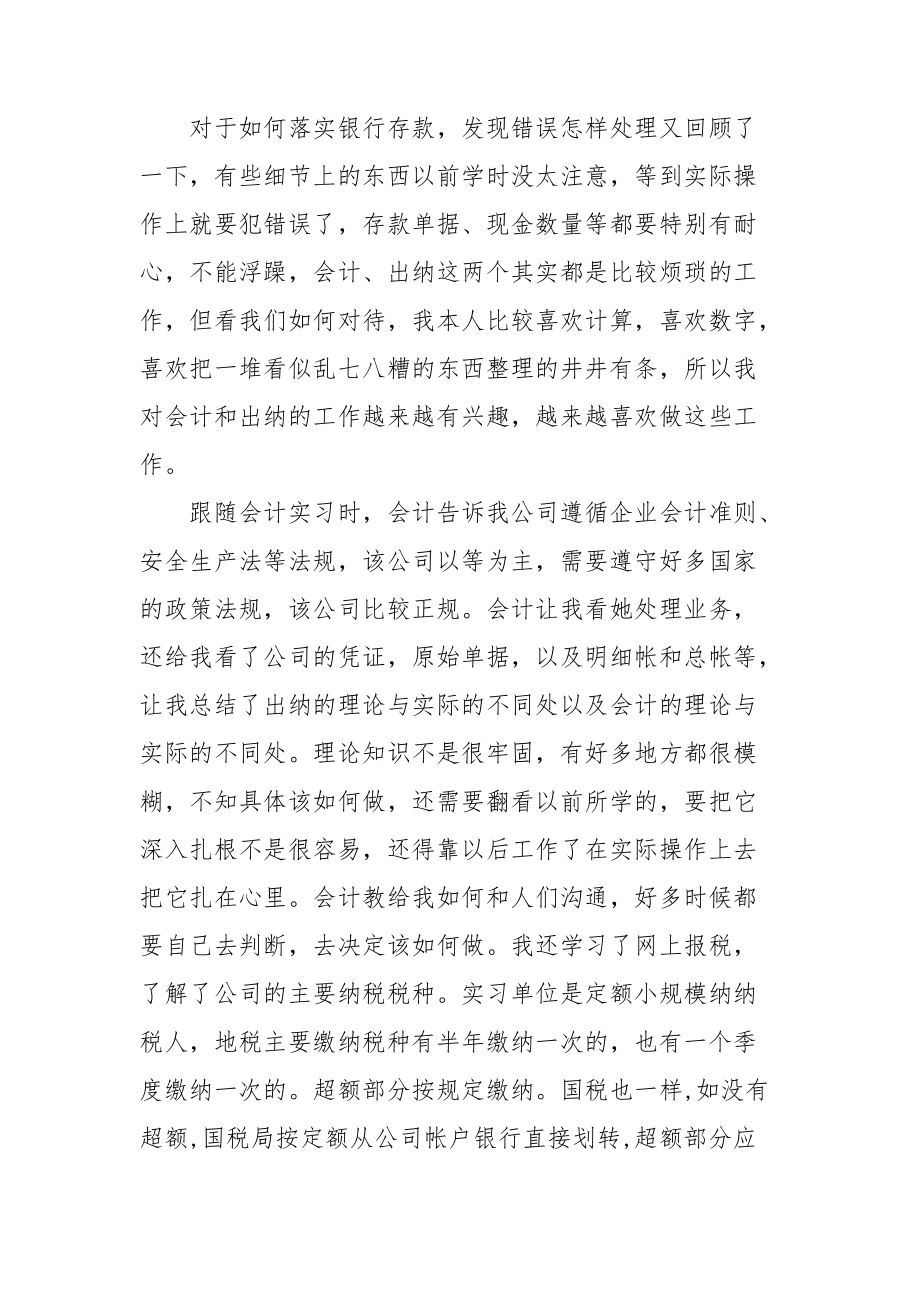 出纳的实习报告模板合集八篇