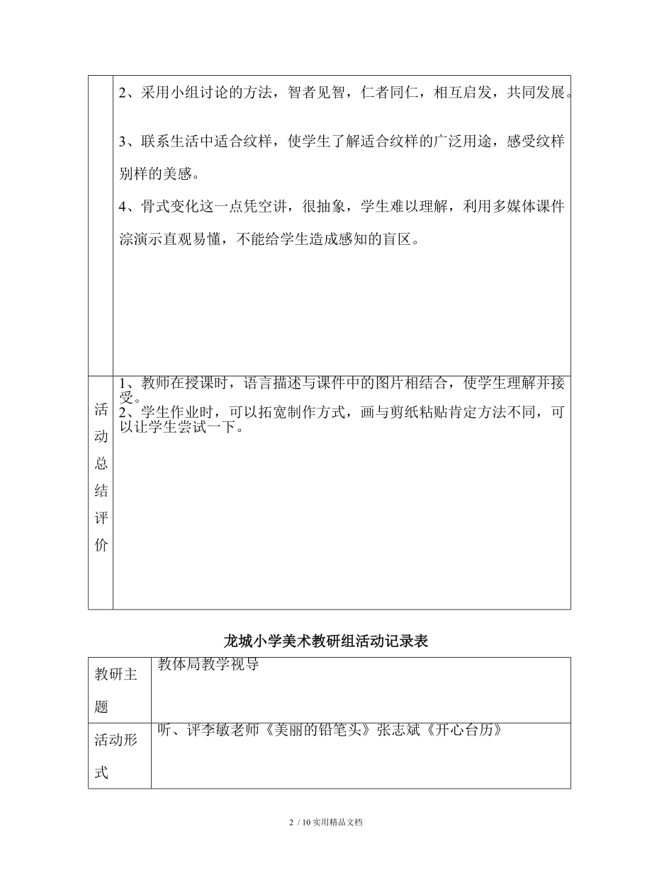 龙城小学美术教研组活动记录表