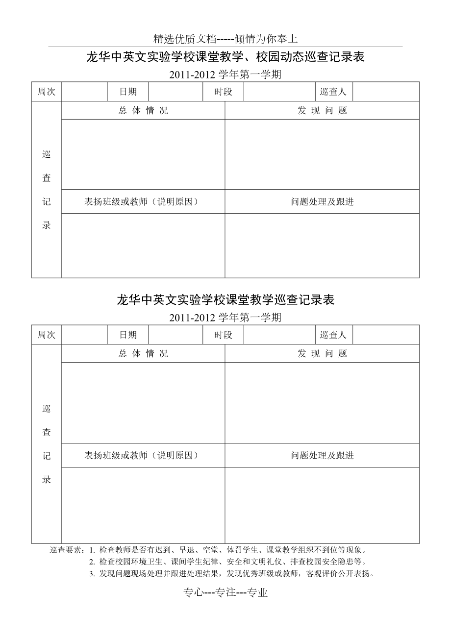 课堂教学巡查记录表中层干部,年级主任,备课组长(共1页)_第1页