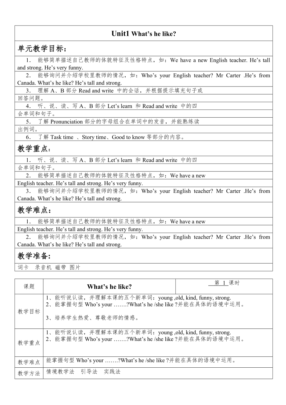 最新新人教版pep小学英语五年级上册教案全册doc