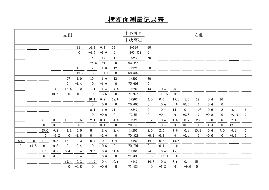 横断面测量记录表