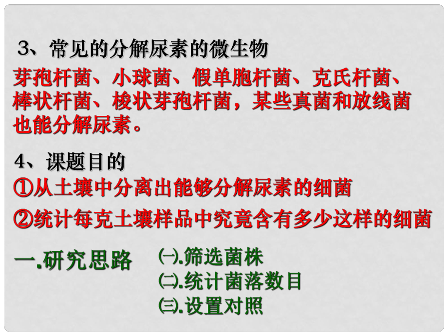 高中生物22土壤中分解尿素的细菌的分离与计数课件新人教版选修1