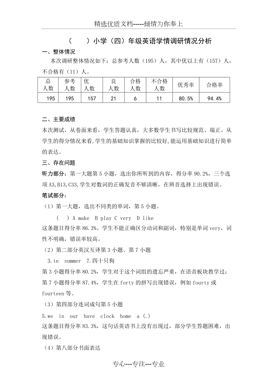 四年级英语质量分析报告共2页