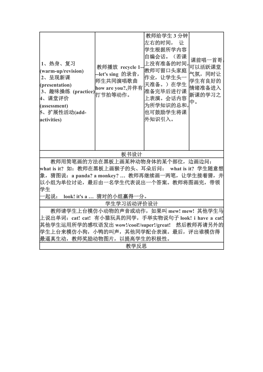 小学英语教学设计与反思1