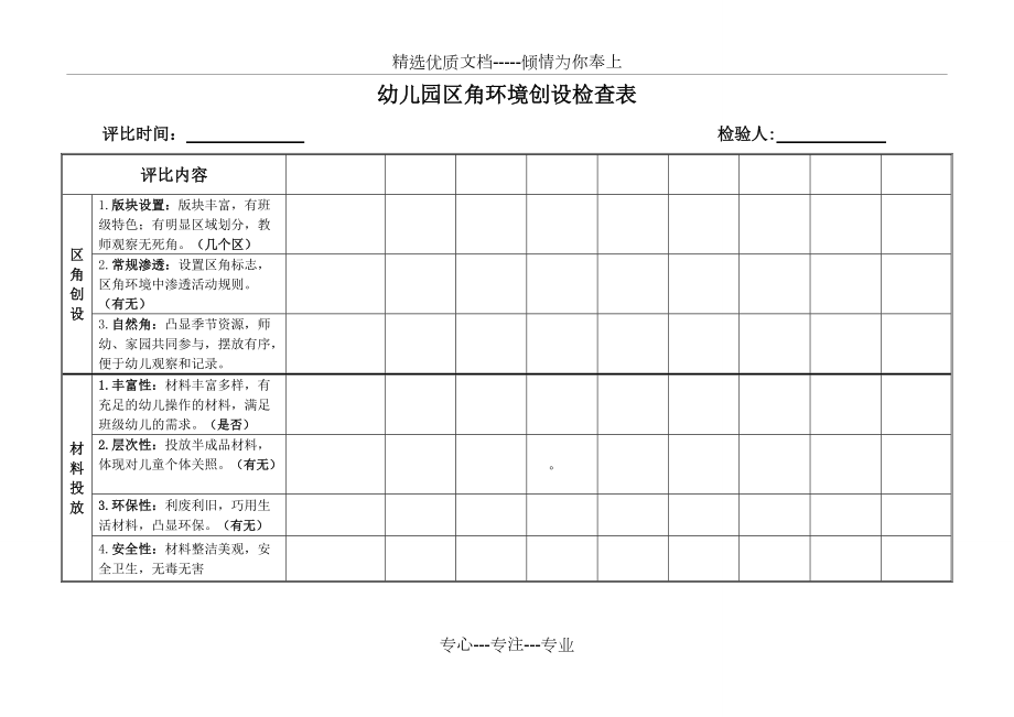 幼儿园区角环境创设检查表共2页