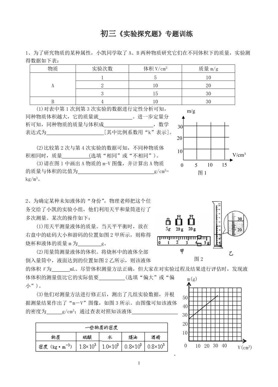 初三第一學(xué)期期中復(fù)習(xí)《實驗探究題》專題訓(xùn)練_第1頁