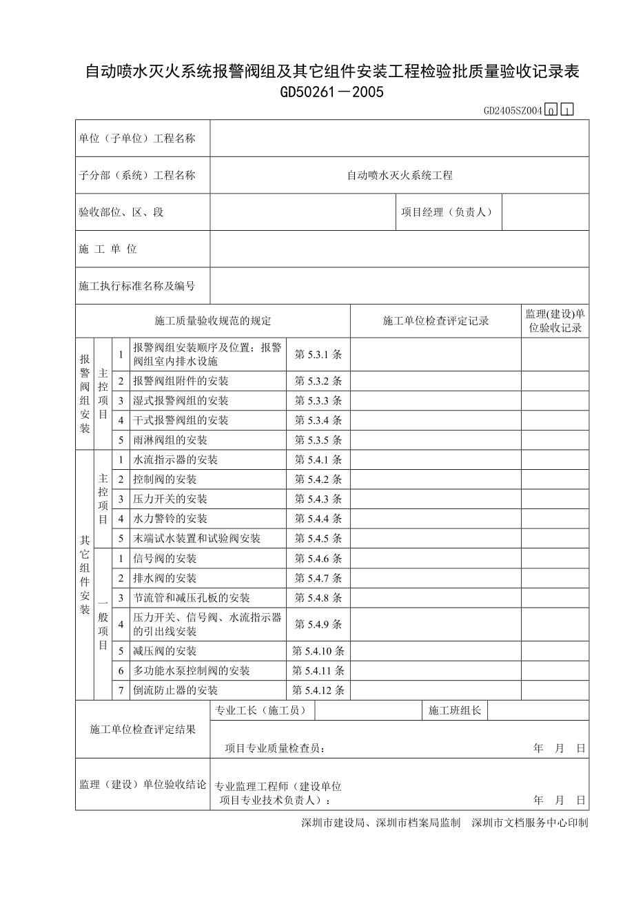 自动喷水灭火系统各种安装工程检验批质量验收记录表_第1页