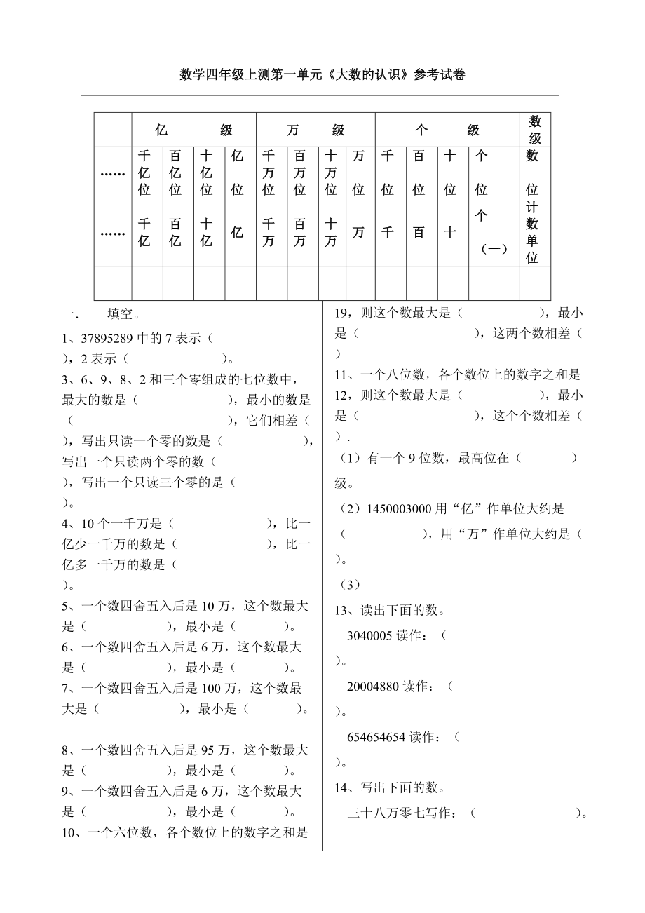 【小学 四年级数学】人教版四年级上册数学习题 共（12页）_第1页