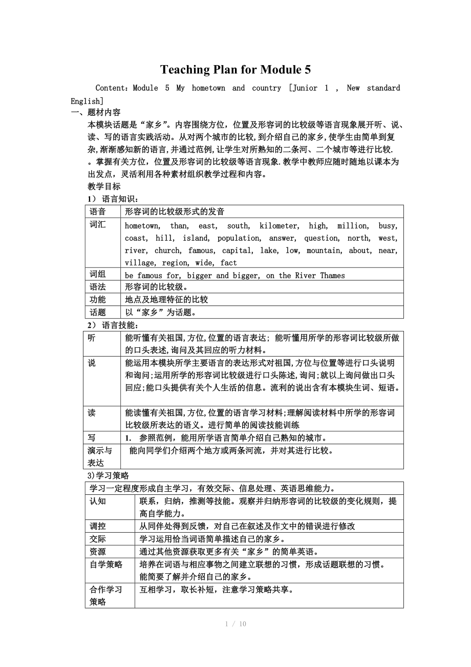 英語七年級下外研版Module 5 My hometown and country_第1頁