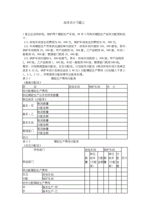 成本會(huì)計(jì)習(xí)題三(輔助生產(chǎn)成本的分配)[企業(yè)成本管理]