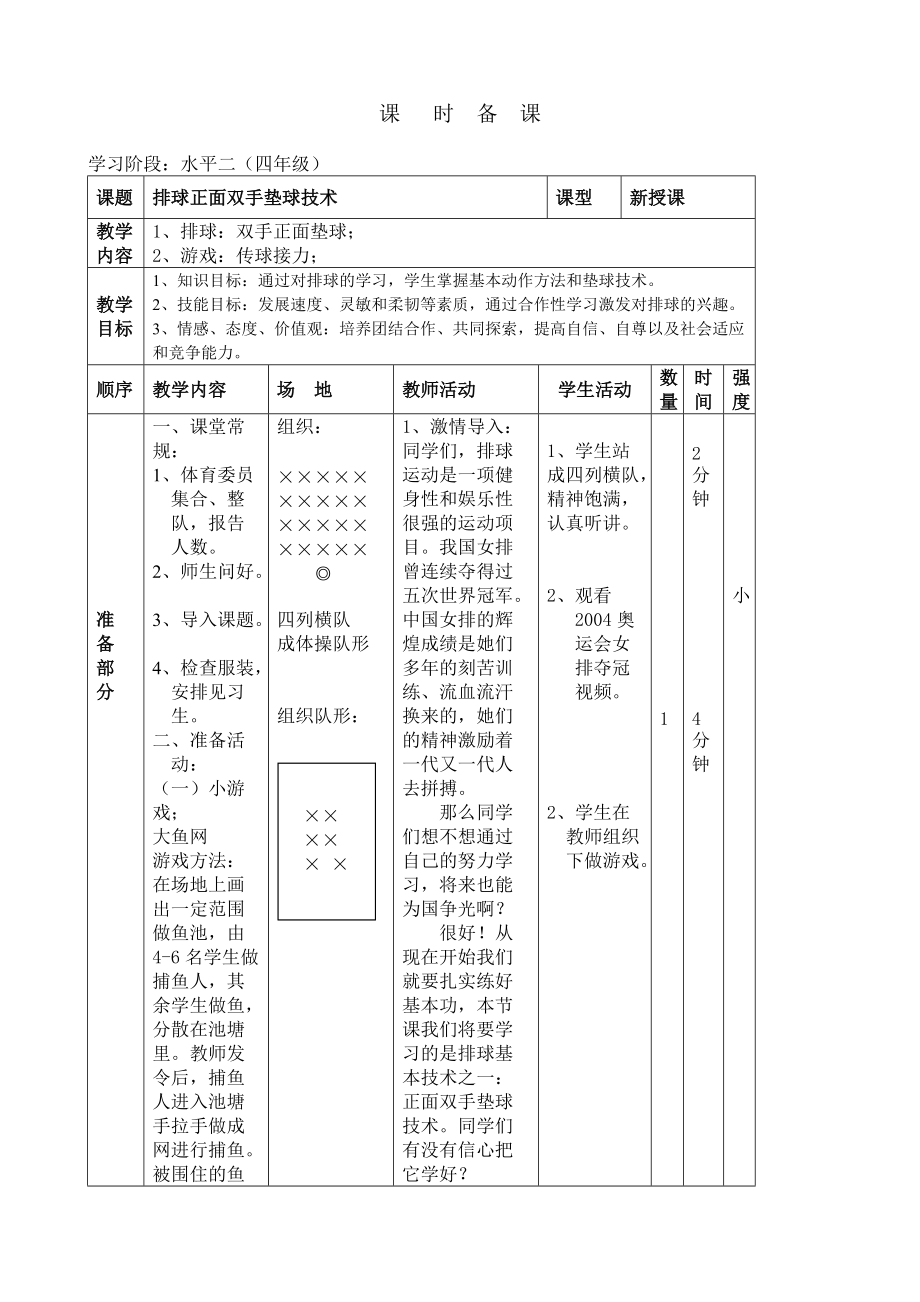 小學體育《排球正面雙手墊球》教案_第1頁