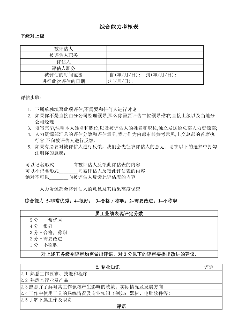 綜合能力考核表 主管人員考核表 專業(yè)人員服務(wù)成績考核表_第1頁