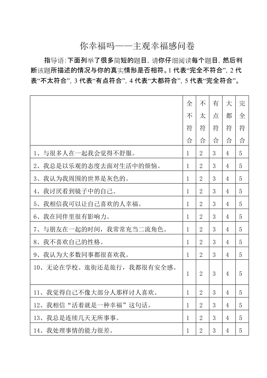 积极心理学幸福量表