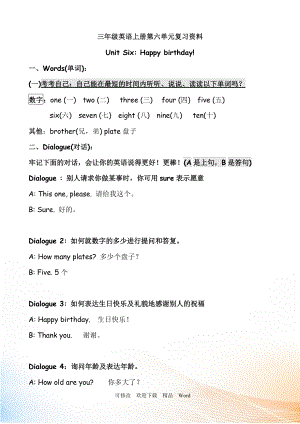 人教版PEP三年級上英語Unit 6 復習資料