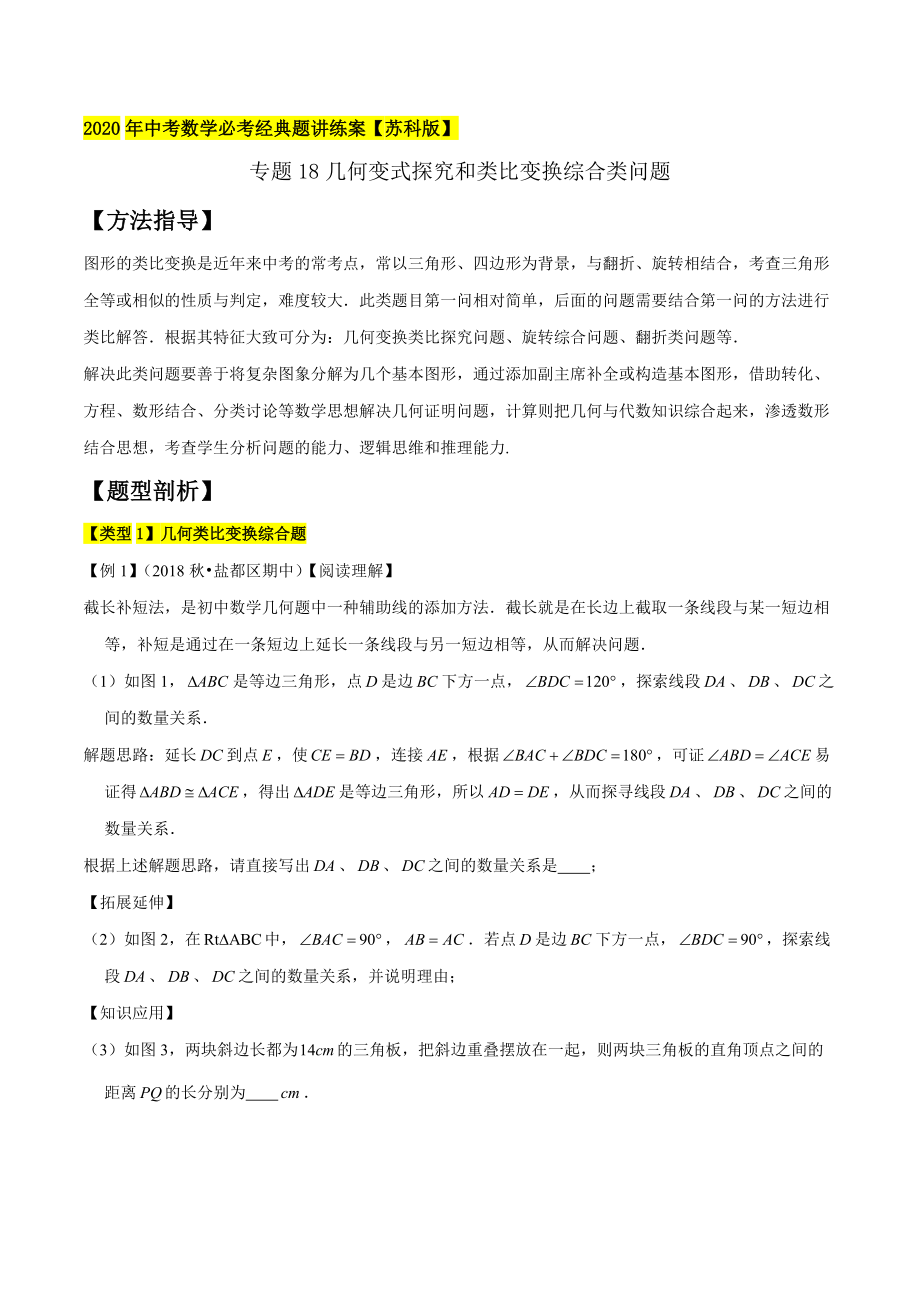 專題18幾何變式探究和類比變換綜合類問題解析版蘇科版_第1頁