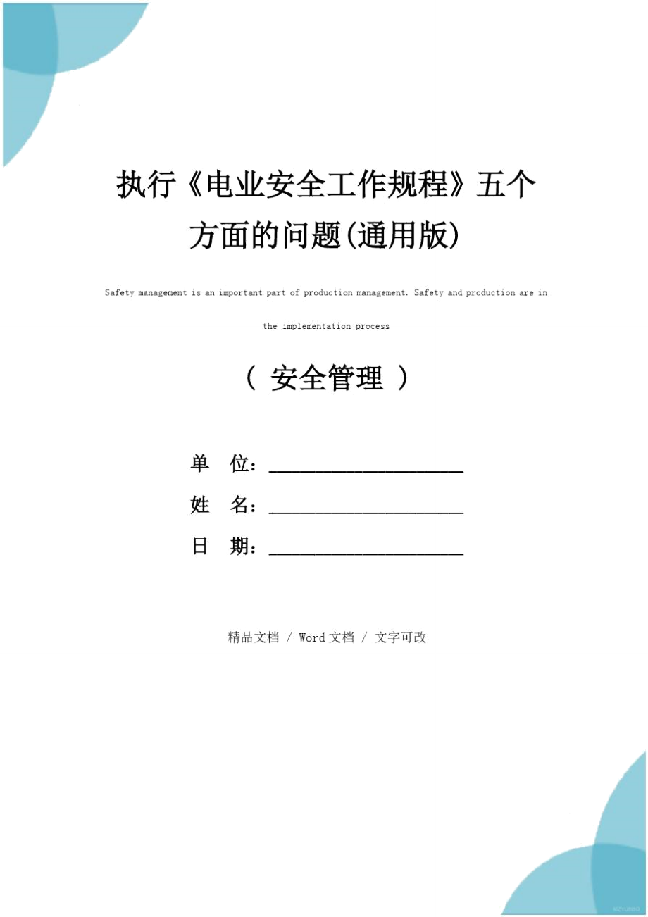 執(zhí)行《電業(yè)安全工作規(guī)程》五個方面的問題(通用版)_第1頁