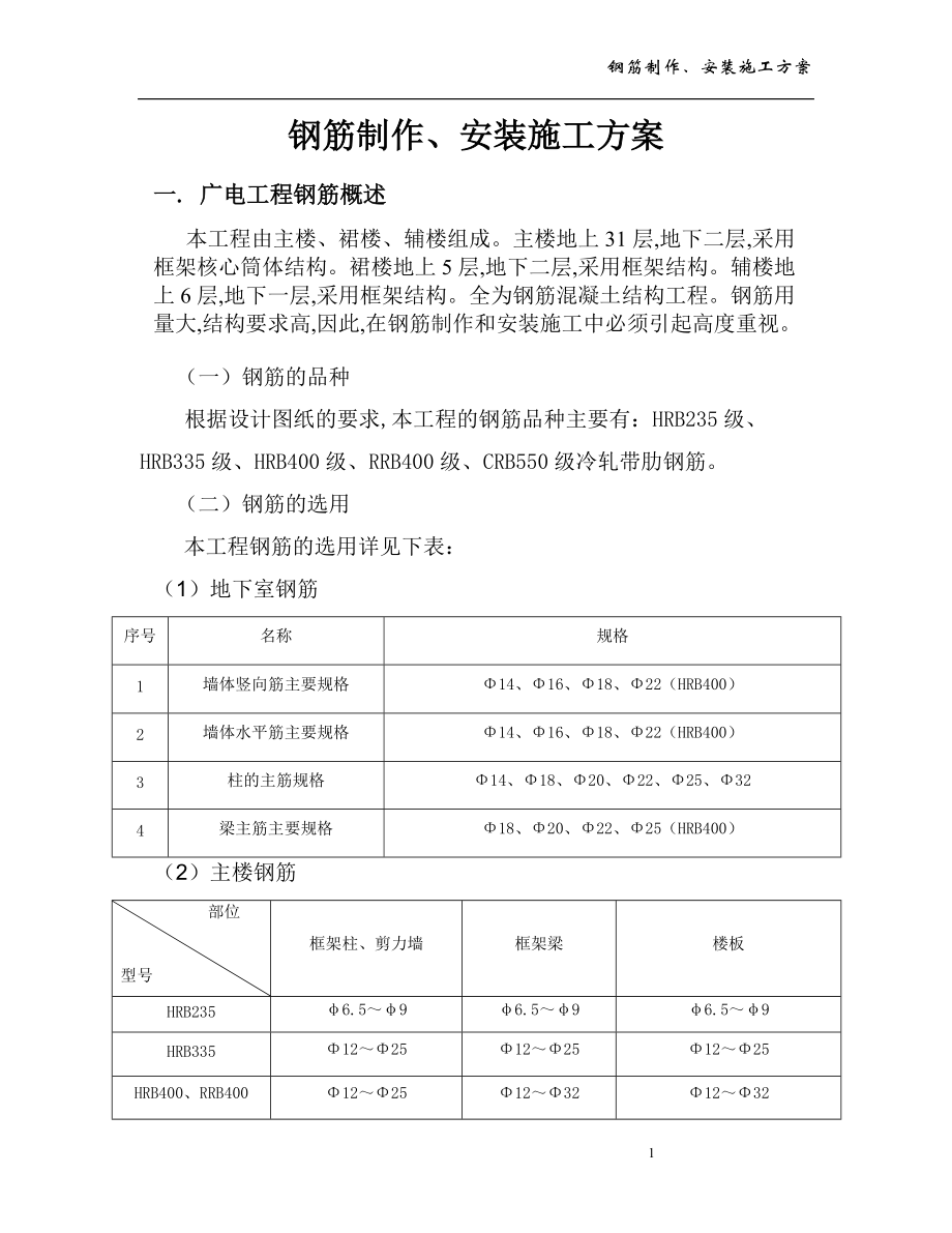 钢筋制作、安装施工方案_第1页