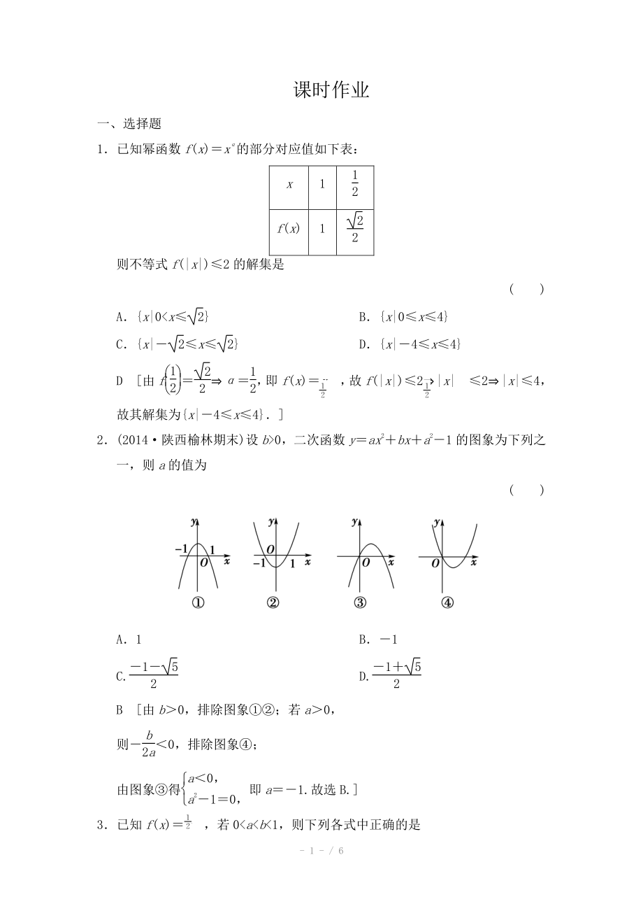 2015《創(chuàng)新大課堂》高三人教版數(shù)學(xué)（理）一輪復(fù)習(xí)課時(shí)作業(yè) 第二章 函數(shù)、導(dǎo)數(shù)及其應(yīng)用 第六節(jié)_第1頁