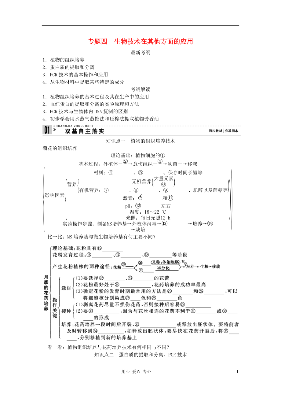 【創(chuàng)新設(shè)計】高考生物一輪復(fù)習(xí) 教師用書 專題四生物技術(shù)在其他方面的應(yīng)用 新人教版選修1_第1頁