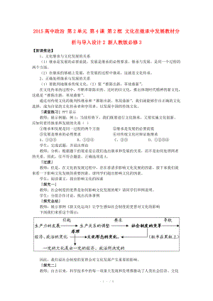 2015高中政治 第2單元 第4課 第2框 文化在繼承中發(fā)展教材分析與導(dǎo)入設(shè)計(jì)2 新人教版必修