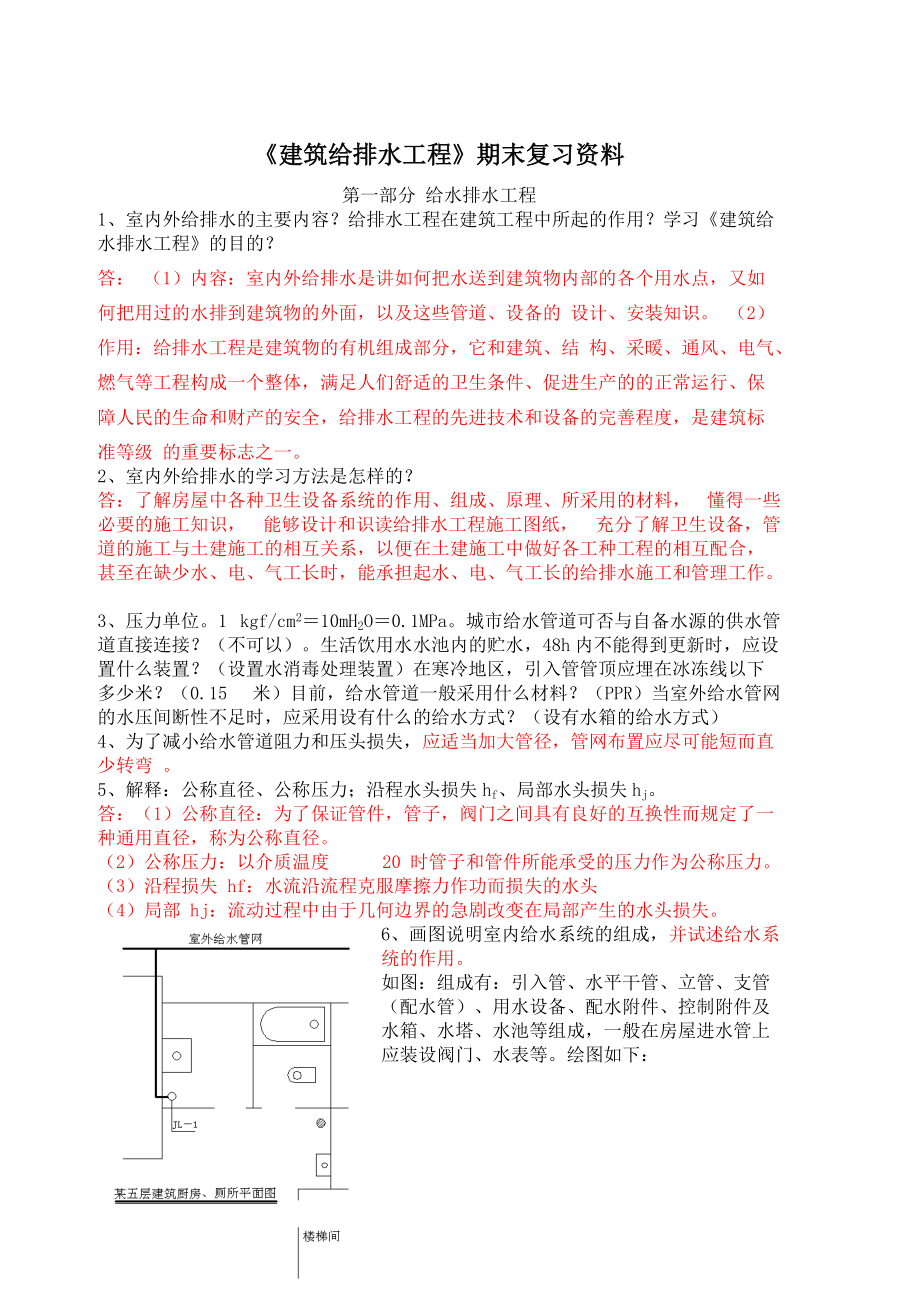 《建筑給排水工程》期末復(fù)習(xí)資料(總18頁)_第1頁