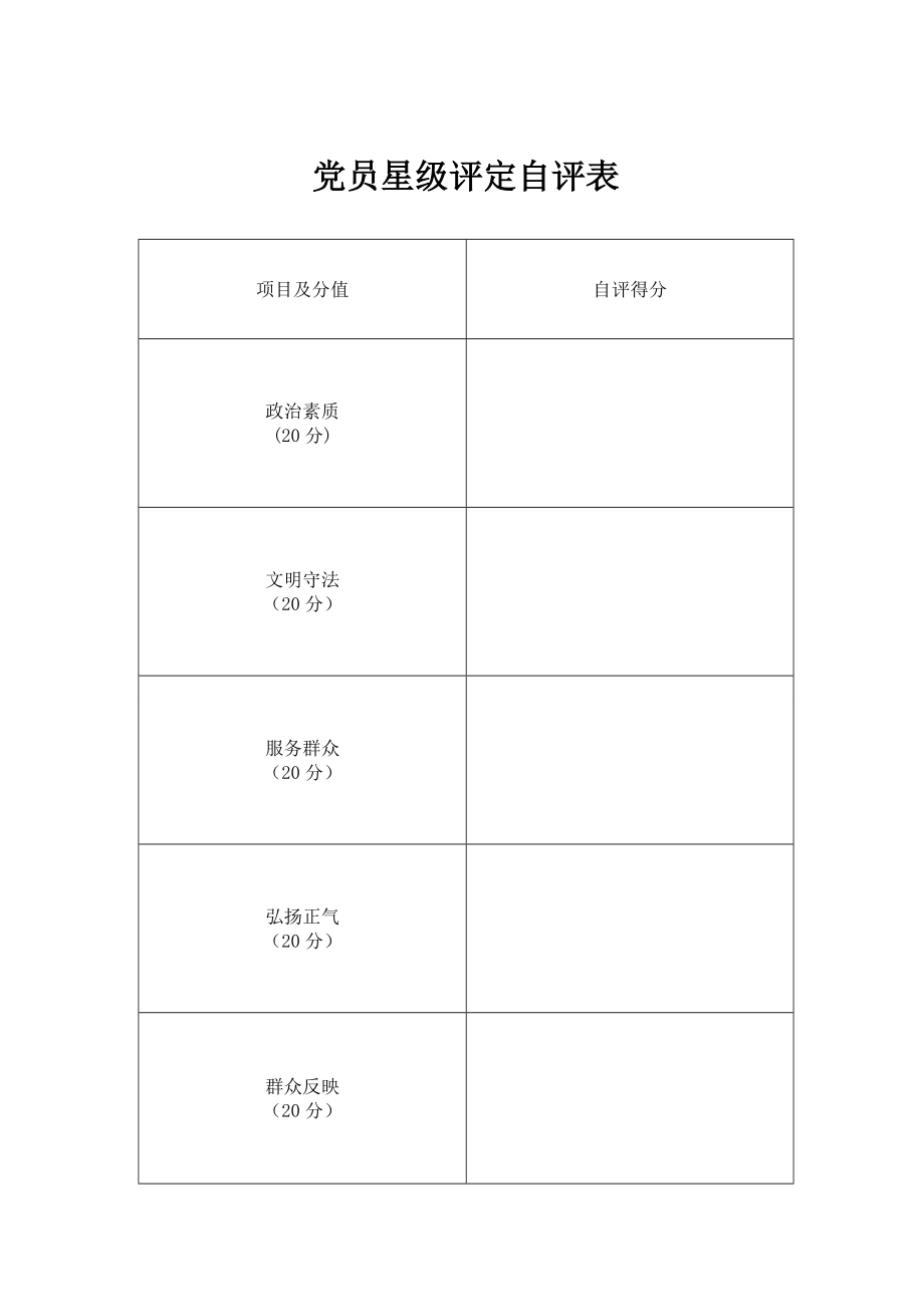 党员星级评定自评表_第1页