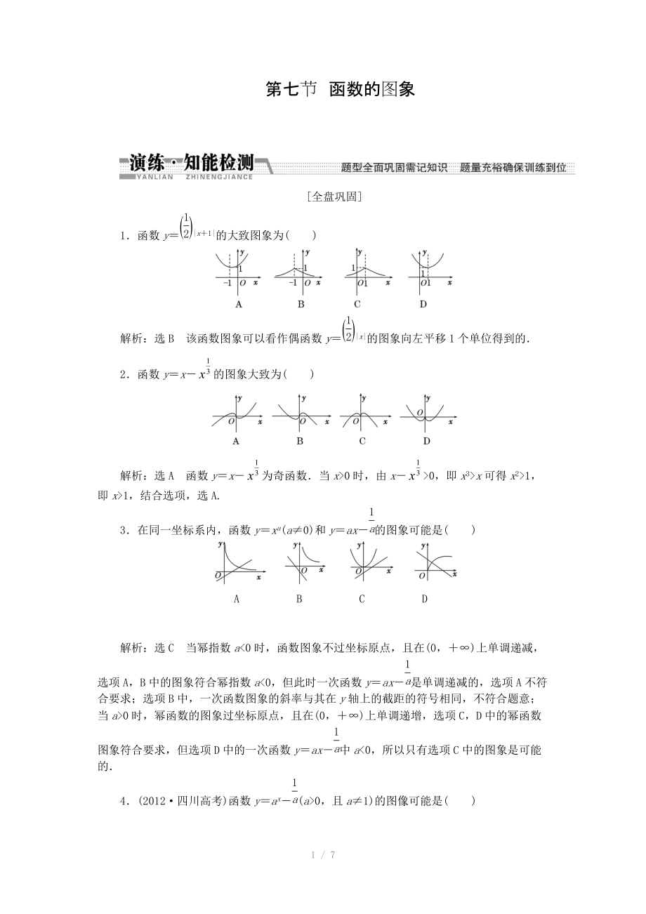 2015高考數(shù)學(xué)（理）一輪知能檢測(cè)：第2章 第7節(jié)　函數(shù)的圖象（數(shù)學(xué)大師 為您收集整理）_第1頁(yè)