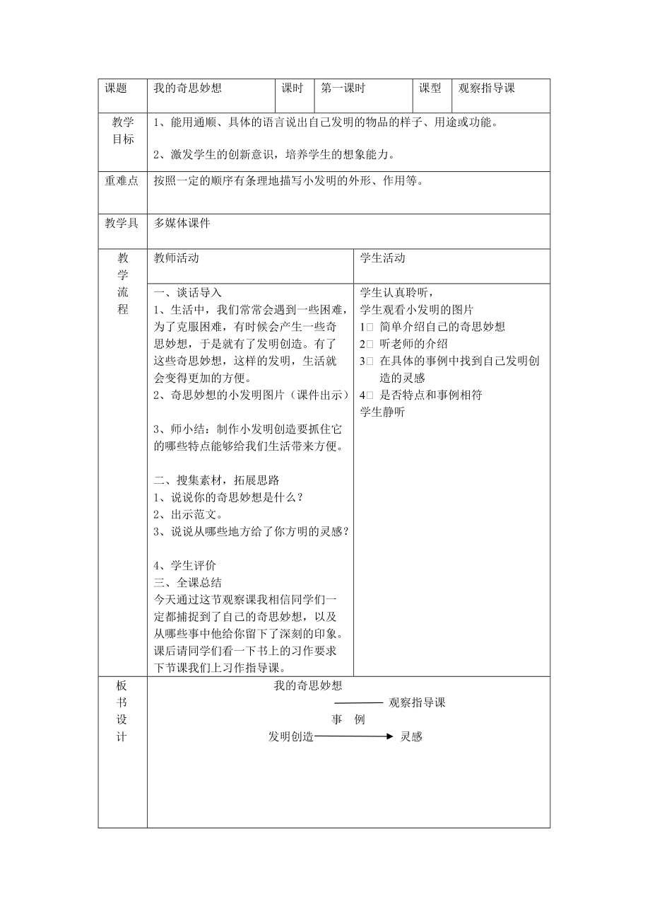 《我的奇思妙想》教案3頁_第1頁