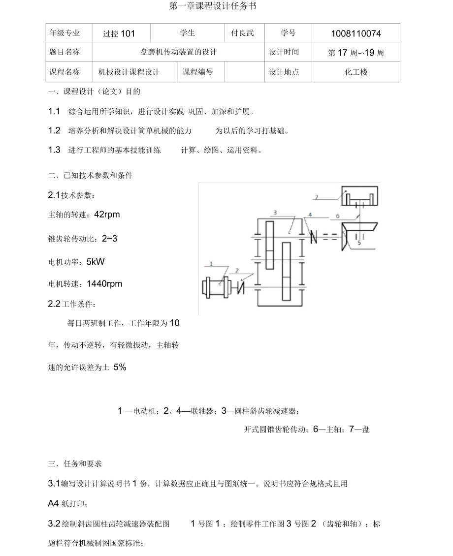 機(jī)械設(shè)計(jì)課程設(shè)計(jì)_盤磨機(jī)傳動(dòng)裝置的設(shè)計(jì)_第1頁