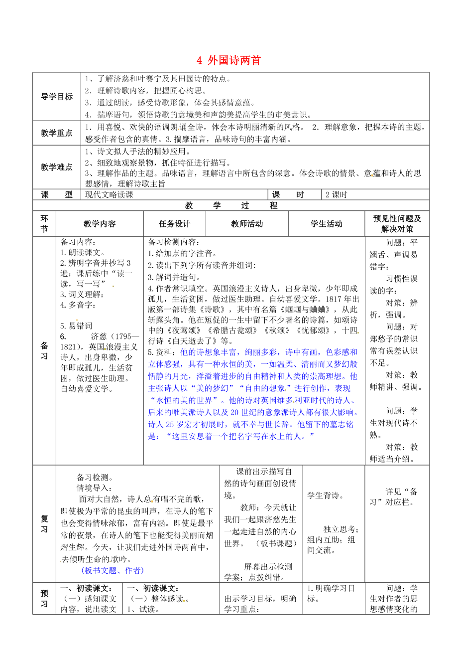 九年級語文上冊4外國詩兩首學案1新版新人教版_第1頁