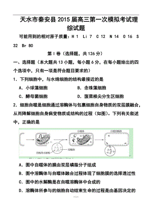 甘肃省天水市秦安县高三第一次模拟考试理科综合试题及答案