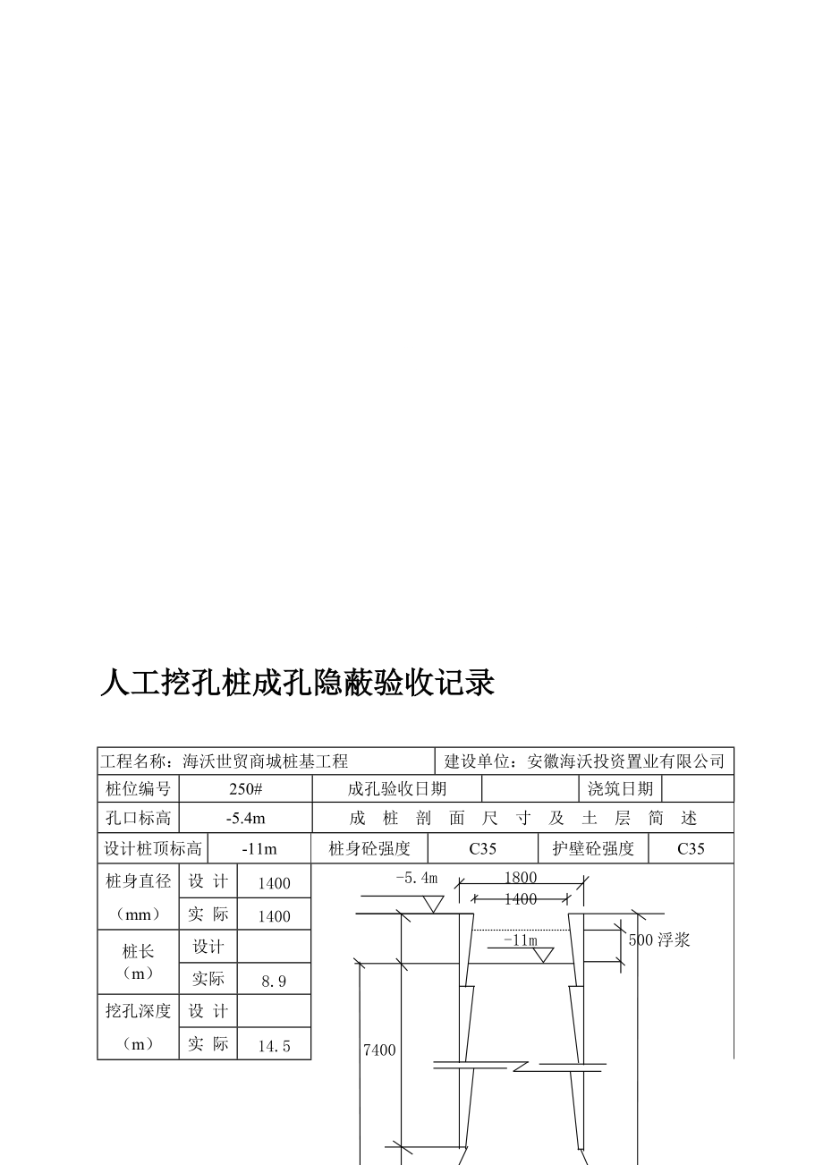 建筑人工挖孔樁成孔隱蔽驗收記錄31_第1頁