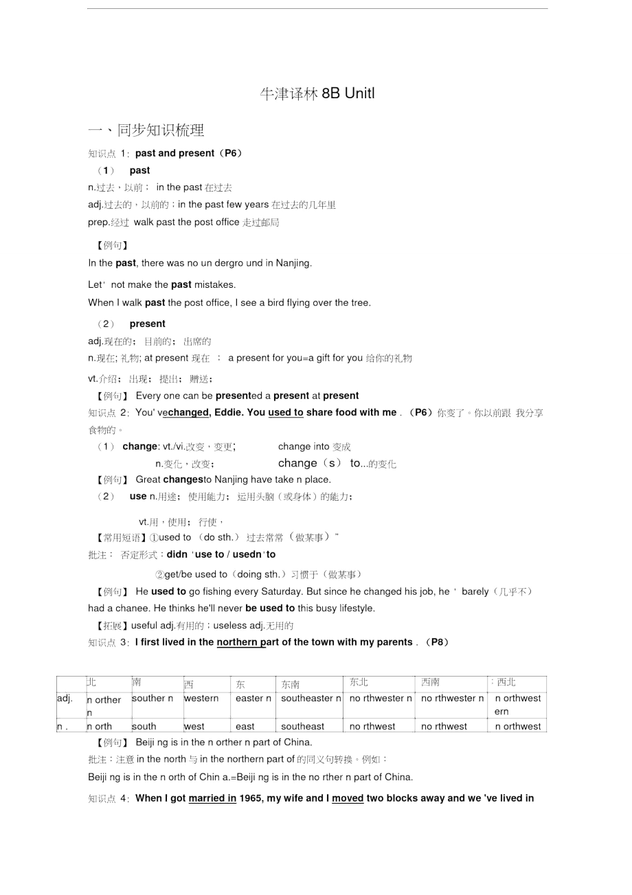 新版牛津译林8B_Unit1单词词组和语法讲解教学内容_第1页