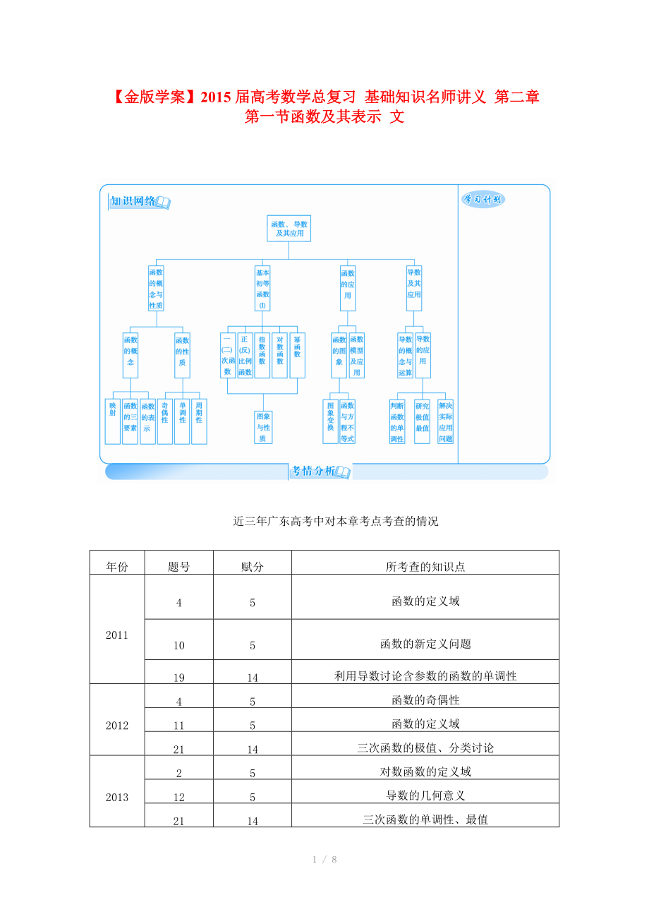 2015届高考数学总复习 基础知识名师讲义 第二章 第一节函数及其表示 文_第1页