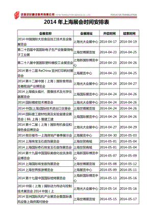 最新上海展会信息排期表