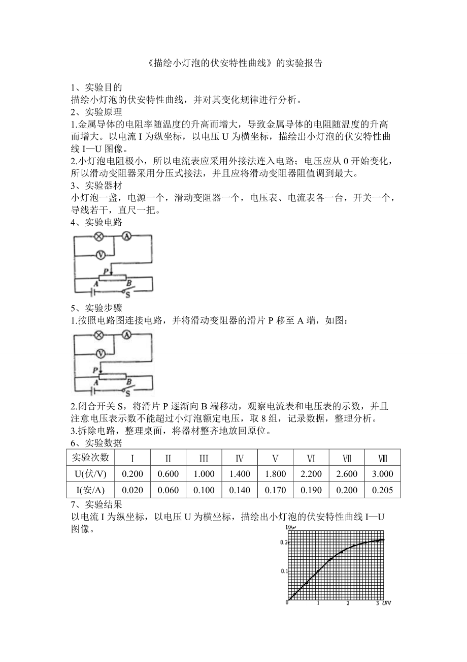 《描绘小灯泡的伏安特性曲线》的实验报告-2(总3页)_第1页