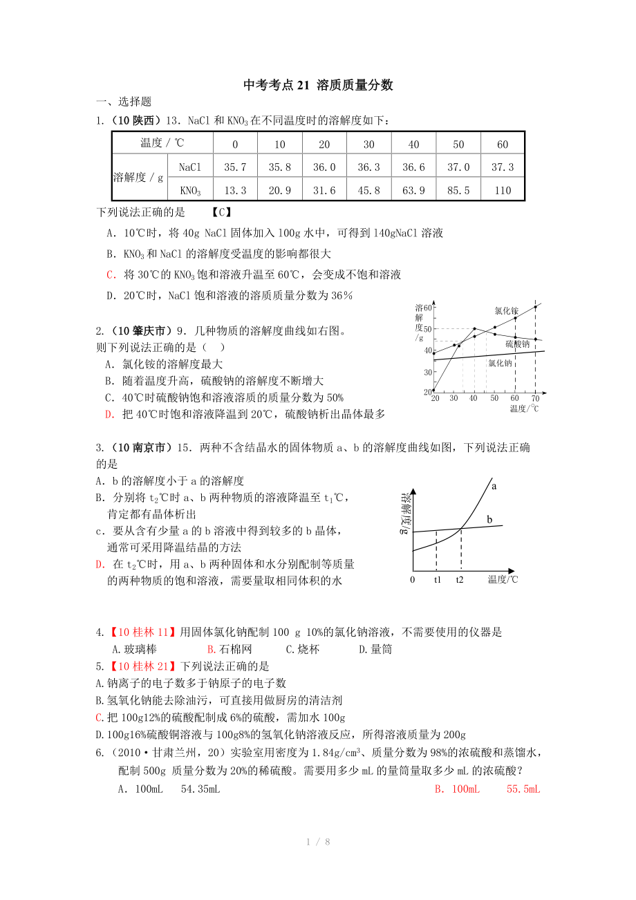 中考化学考点分析：溶质质量分数_第1页