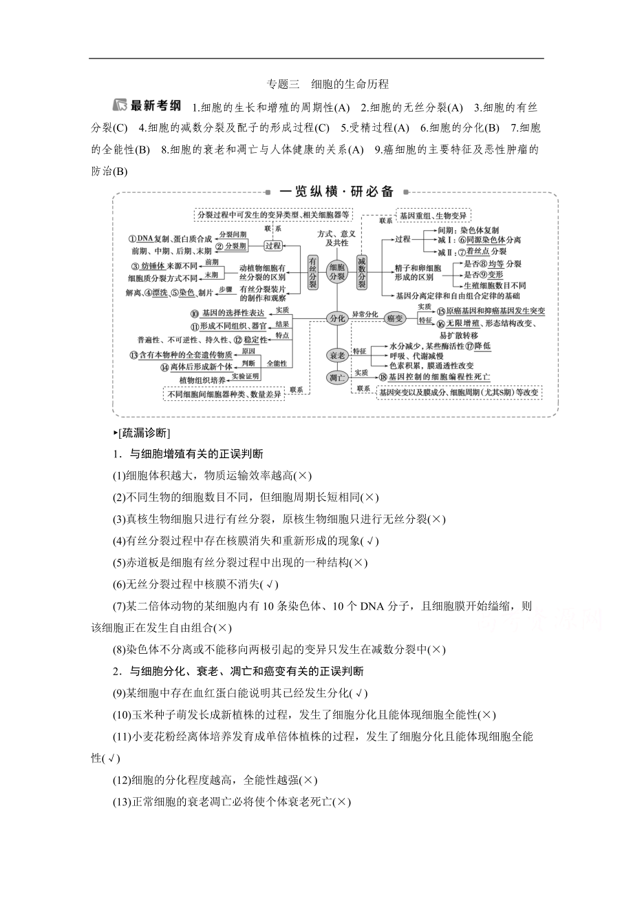 2020江苏高考生物二轮讲义：3 专题三　细胞的生命历程 Word版含解析_第1页