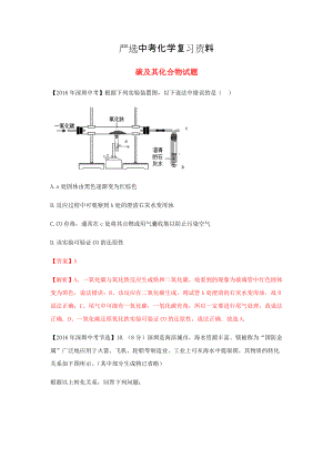 【嚴(yán)選】廣東省深圳市中考化學(xué)試題分類匯編 碳及其化合物