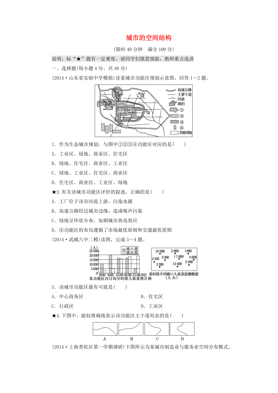 （山東專用）2015高考地理 第六章 城市的空間結構課時跟蹤檢測_第1頁