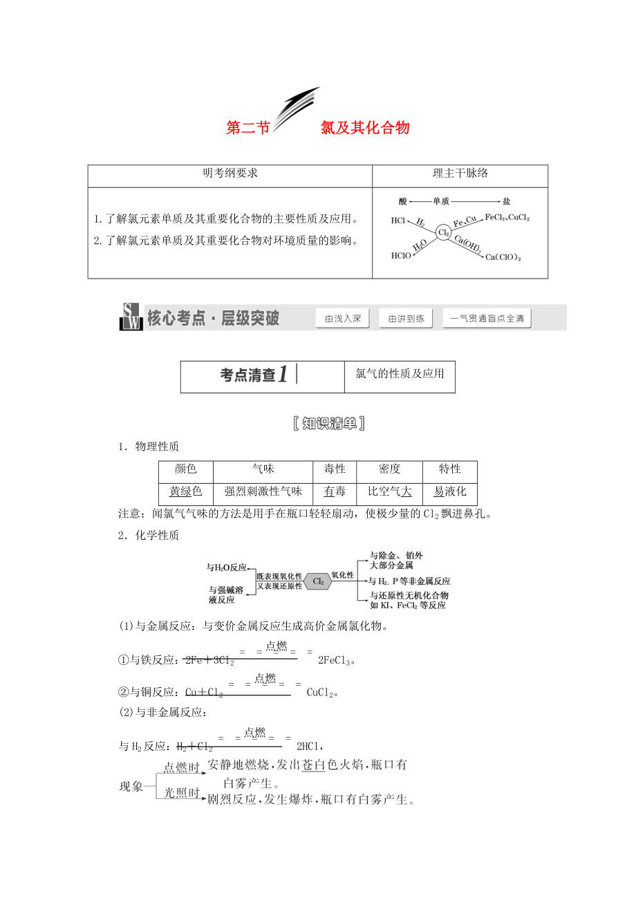 （人教通用版）2015屆高考化學(xué)一輪總復(fù)習(xí)講義 第二節(jié) 氯及其化合物_第1頁