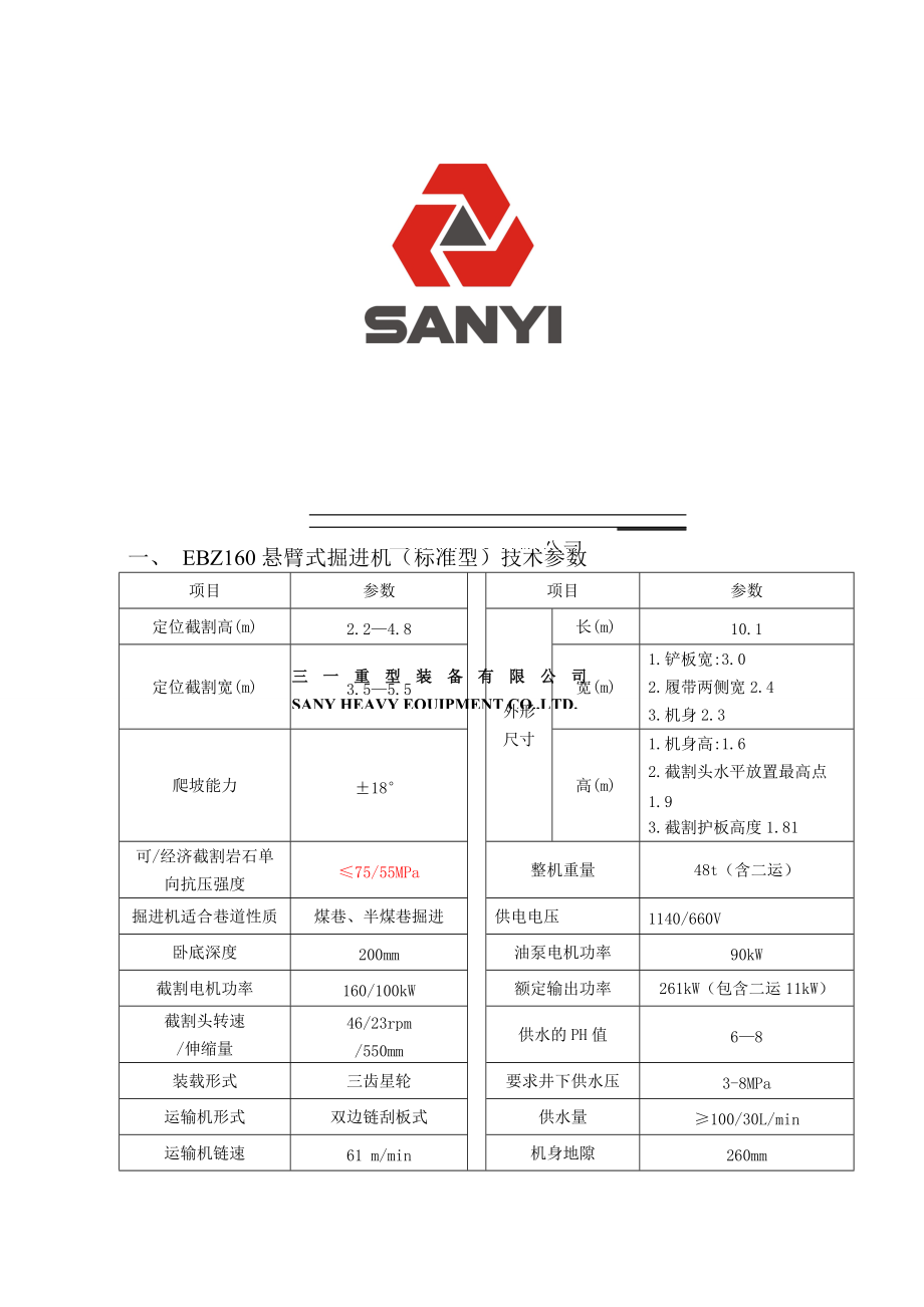 EBZ160掘进机参数1_第1页