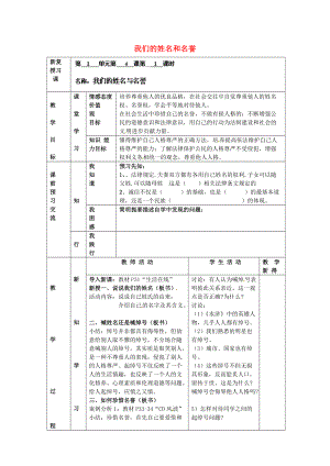 江蘇省大豐市劉莊鎮(zhèn)三圩初級中學(xué)七年級政治上冊第4課第1框我們的姓名和名譽(yù)教案蘇教版