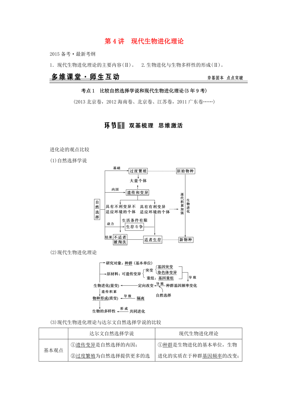 （山東專用）2015年高考生物 第三單元 第4講 現(xiàn)代生物進(jìn)化理論 新人教版必修_第1頁