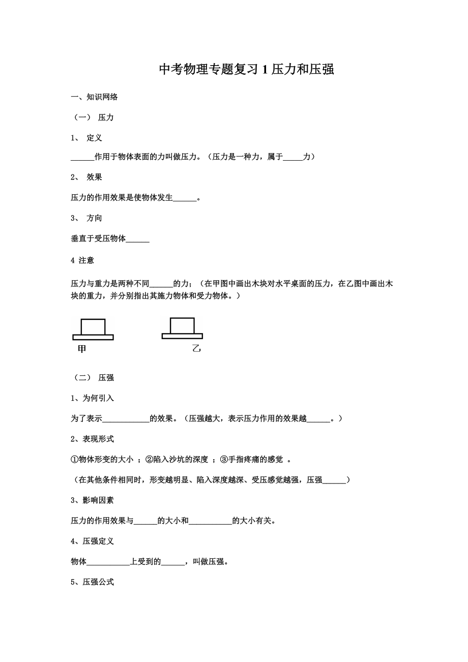 中考物理專題復(fù)習(xí)1壓力和壓強(qiáng)_第1頁(yè)