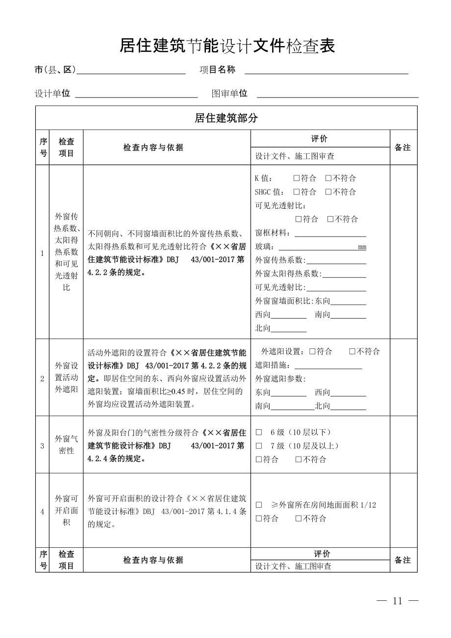 居住建筑节能设计文件检查表_第1页