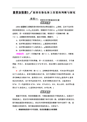 2021高三生物人教版一輪教師用書：必修2 第5單元 素養(yǎng)加強(qiáng)課5 基因在染色體上位置的判斷與探究 Word版含解析