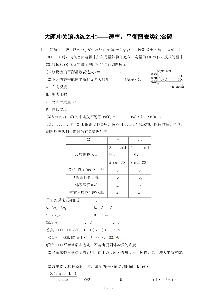 2014屆新人教課標Ⅰ高三化學一輪總復習資料word版：第七章 大題沖關(guān)滾動練之七_第1頁