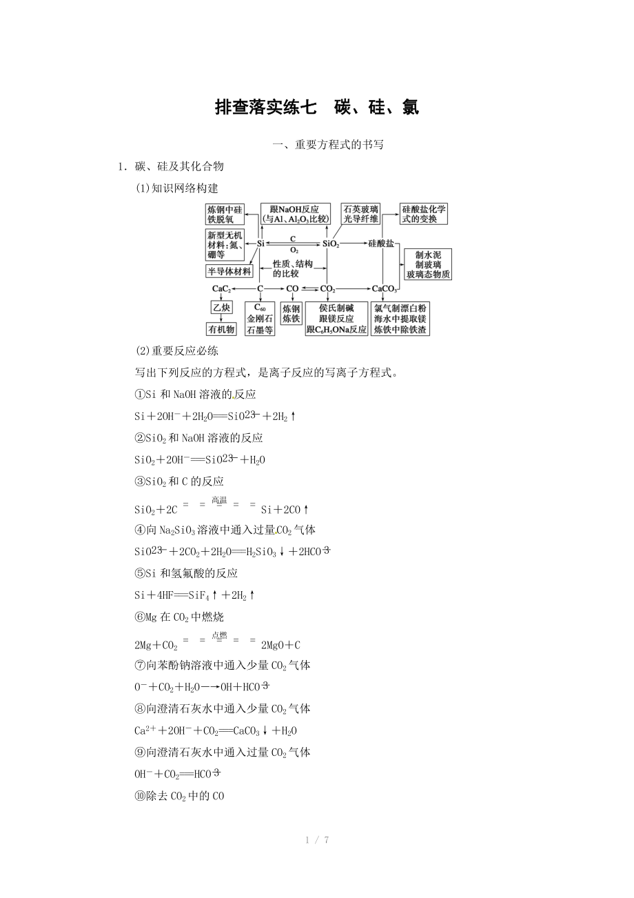 2014屆新人教課標Ⅰ高三化學(xué)一輪總復(fù)習(xí)資料word版：第四章 排查落實練七_第1頁