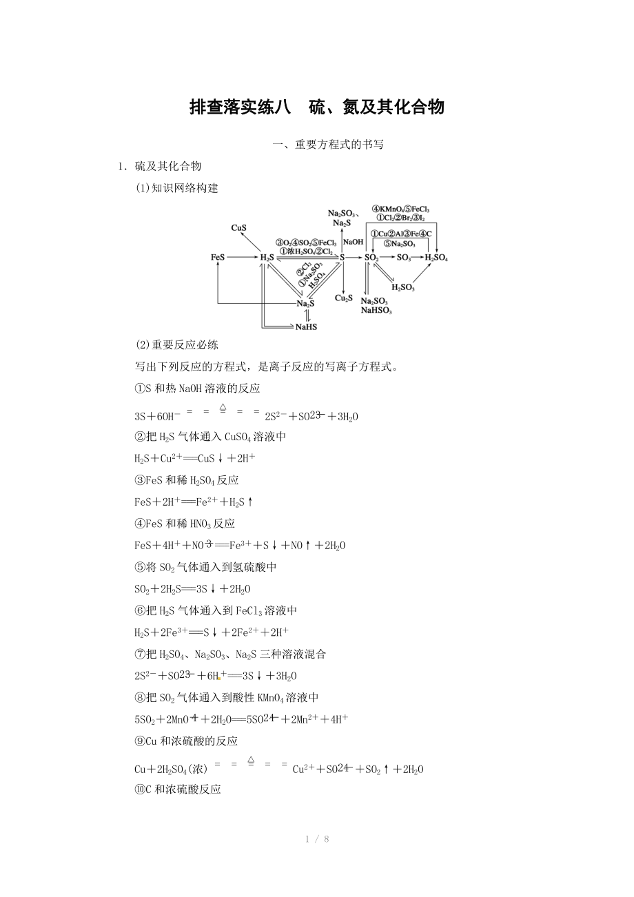 2014屆新人教課標(biāo)Ⅰ高三化學(xué)一輪總復(fù)習(xí)資料word版：第四章 排查落實(shí)練八_第1頁(yè)